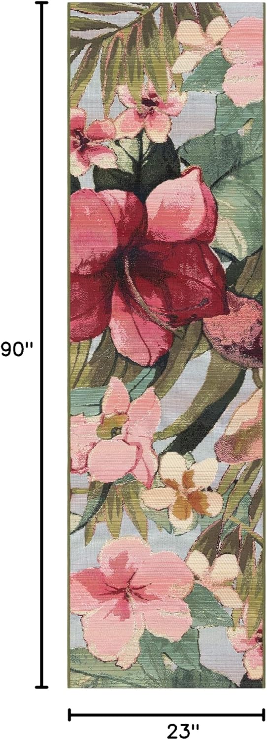 Liora Manne Marina Low Profile Durable Indoor/Outdoor Woven Rug- Tropical Floral Multi 1'11" x 7'6"