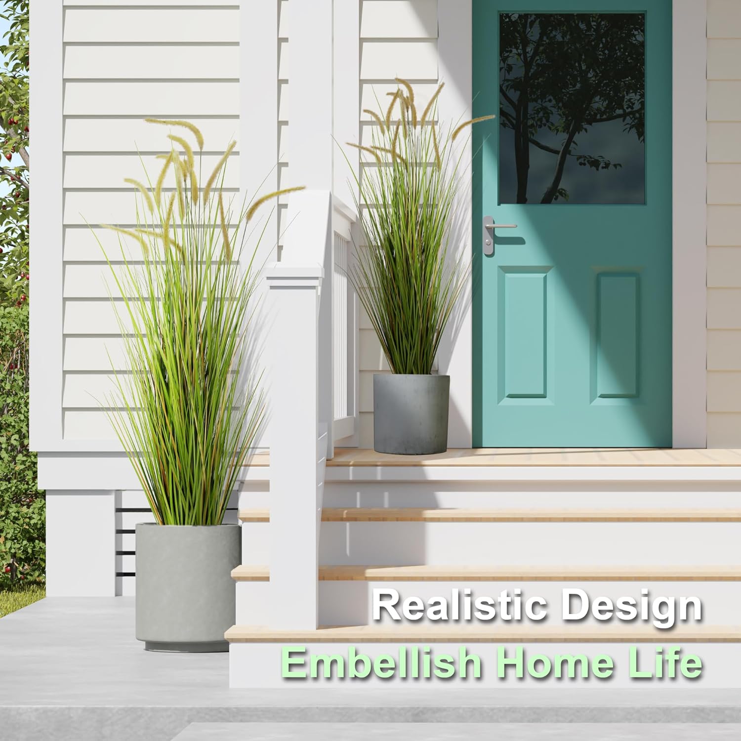 KOL Artificial 5ft 2-Pack Horsetail Reed Grass, 59in Tall Artificial Indoor Outdoor Fake Grass Plant, Home Office Decorative Artificial Plants in Pot Faux Plant Greenery, Wedding Decor