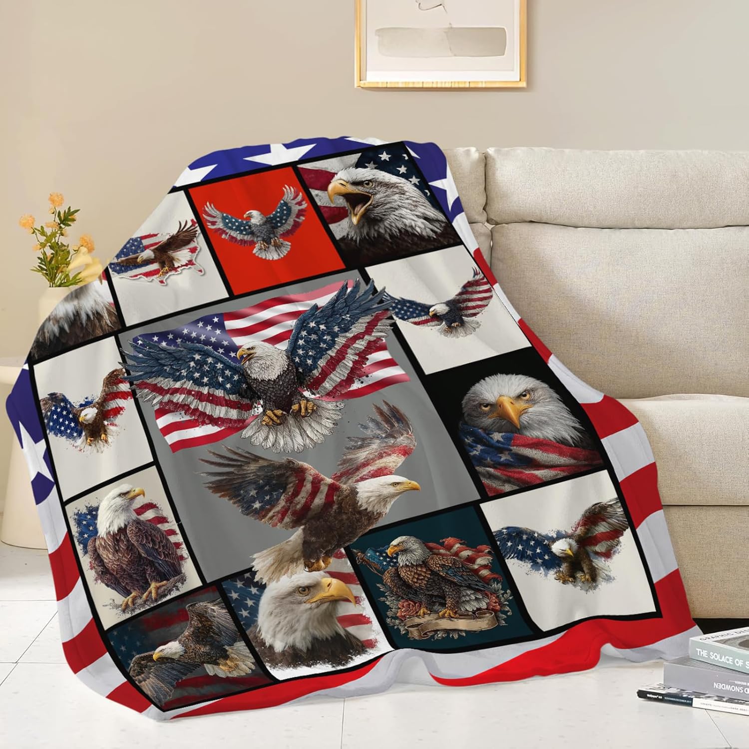 Eagle Throw Blanket American Flag Bald Eagle Stuff Gifts for Kids Girls Boys Adults Women Men Soft Cozy Warm Plush Fluffy Fuzzy Fleece Blanket Decor 40''X50''