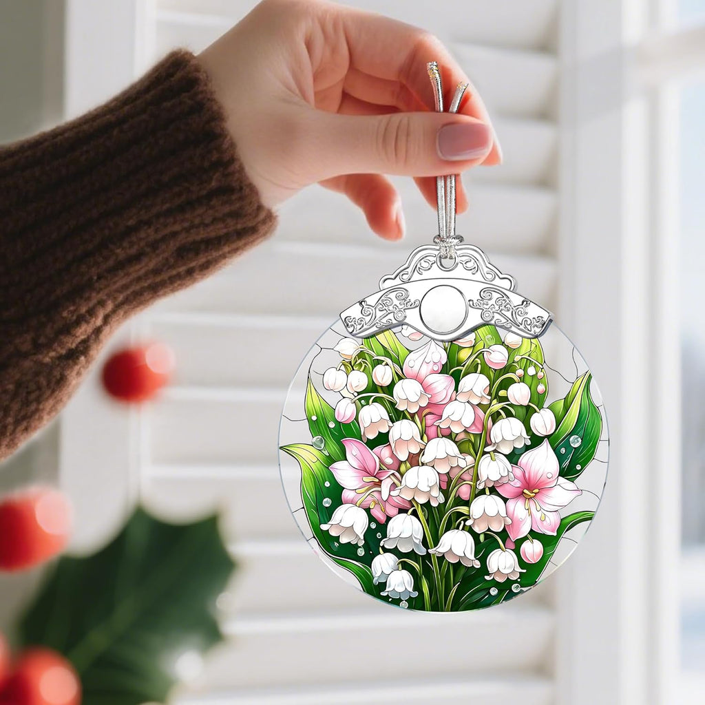 Stained Glass Ornament, Christmas Ornaments, Christmas Decorations for Tree, Holiday Ornament, Gifts for Flower Lovers, Holiday Party Gifts, Gift Ideas & Xmas Gift - Lily of The Valley