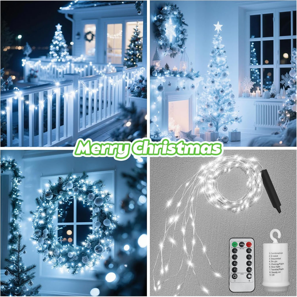200 Led Fairy String Lights with Remote Timer, Firefly Bunch Lights Battery Operated, 8 Flashing Modes 10 Strand, Waterfall Twinkle Lights for Indoor Outdoor Halloween Christams Decor, Cool White