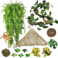 PINVNBY 14 PCS Reptile Plants Sets, Bearded Dragon Hammock, Terrarium Hanging Plant Vines Artificial Leaves, Reptile Habitat Climbing Decorations for Chameleons, Lizards, Geckos, Snakes