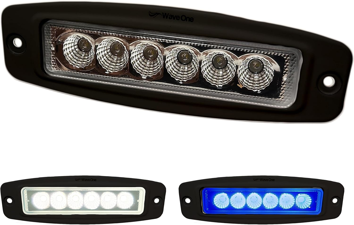Wave One Marine Dual Color LED FLUSH Mount Spreader Light | Boat Deck Flood Beam | Stainless Hardware | IP68 Waterproof | High Lumen | 12-24 Volt DC Input (BLACK)