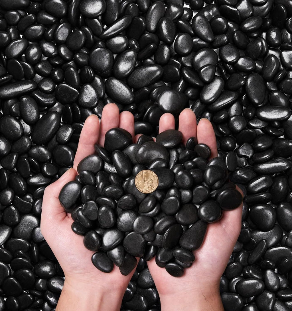 NUPICK 10 Pound River Rocks, 1-2 Inches Polished Pebbles for Plants, Fish Tank, Clear Vase and More, Natural Black Stones