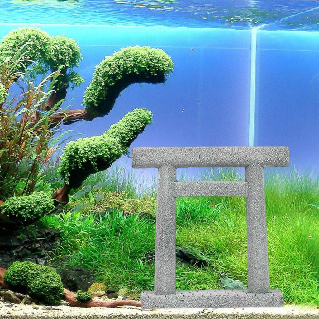 livelyfish Japanese Fish Tank Decorations Asian Aquarium Decor Torii Gate Ornament Japanese Shrine Oriental Pagoda Aquarium Sandstone Bridge Statues Betta Fish Decorations for Tank, L3