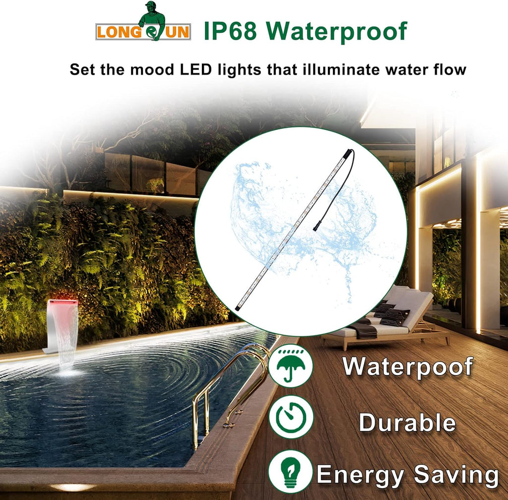 Longrun LED Strip Color Changing Garden Show Lights for Pond Spillway Waterfall, APP Control Waterproof Lighting Bar for Home Decoration Pool Fountain Landscape Lighting, Aquarium-34.85"