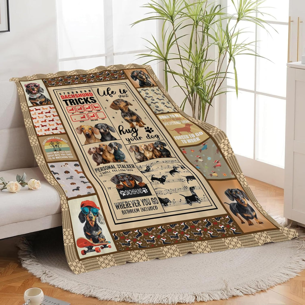 Dachshund Throw Blanket Dachshund Puppy Stuff Weiner Dog Gifts for Women Adults Men Dog Lover Kids Girls Boys Soft Cozy Warm Plush Fluffy Fuzzy Fleece Blanket Decor 60''X80''