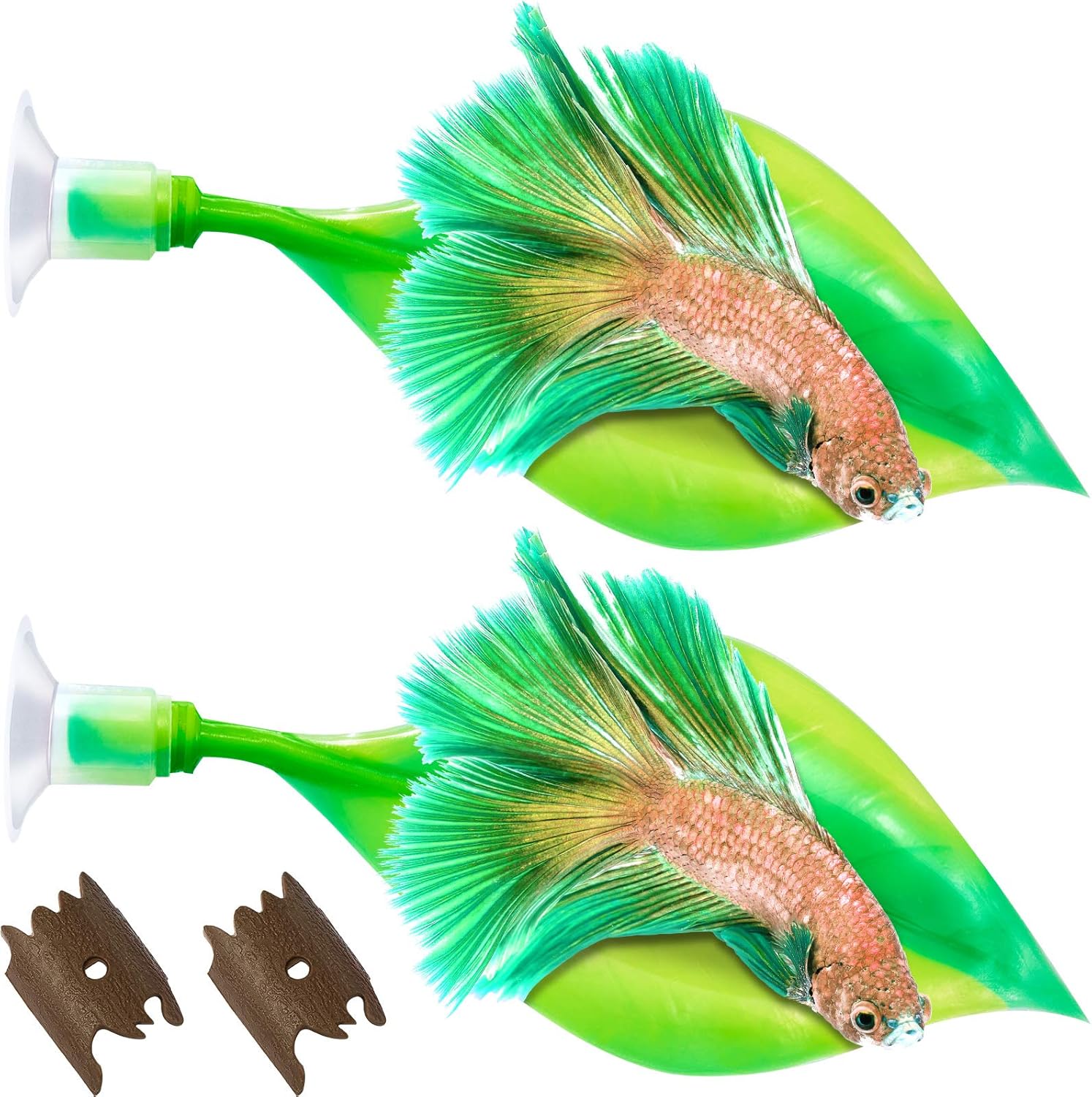 WILLBOND 2 Pieces Silicone Betta Fish Bed Leaf Hammock Betta Fish Tank Accessories, Practical Resting Spot, No Bpa, Comfortable and Safe(Green)