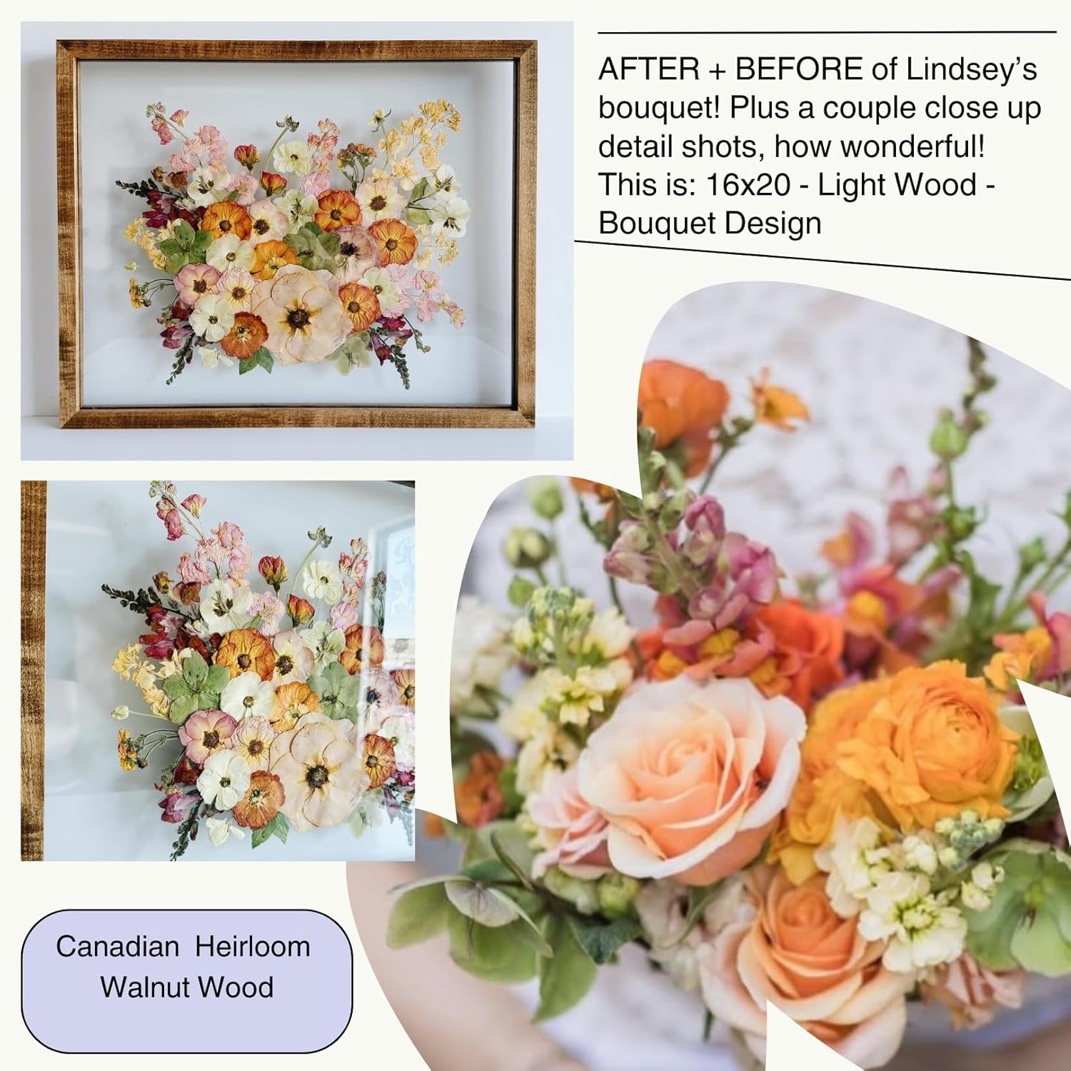 Floating Frames 16x20 Walnut Shadow Box Frame For Pressed Flower Floater Double Glass Pressed Flower Floating Frame 20x24 Bouquet Frames For Wedding Memory