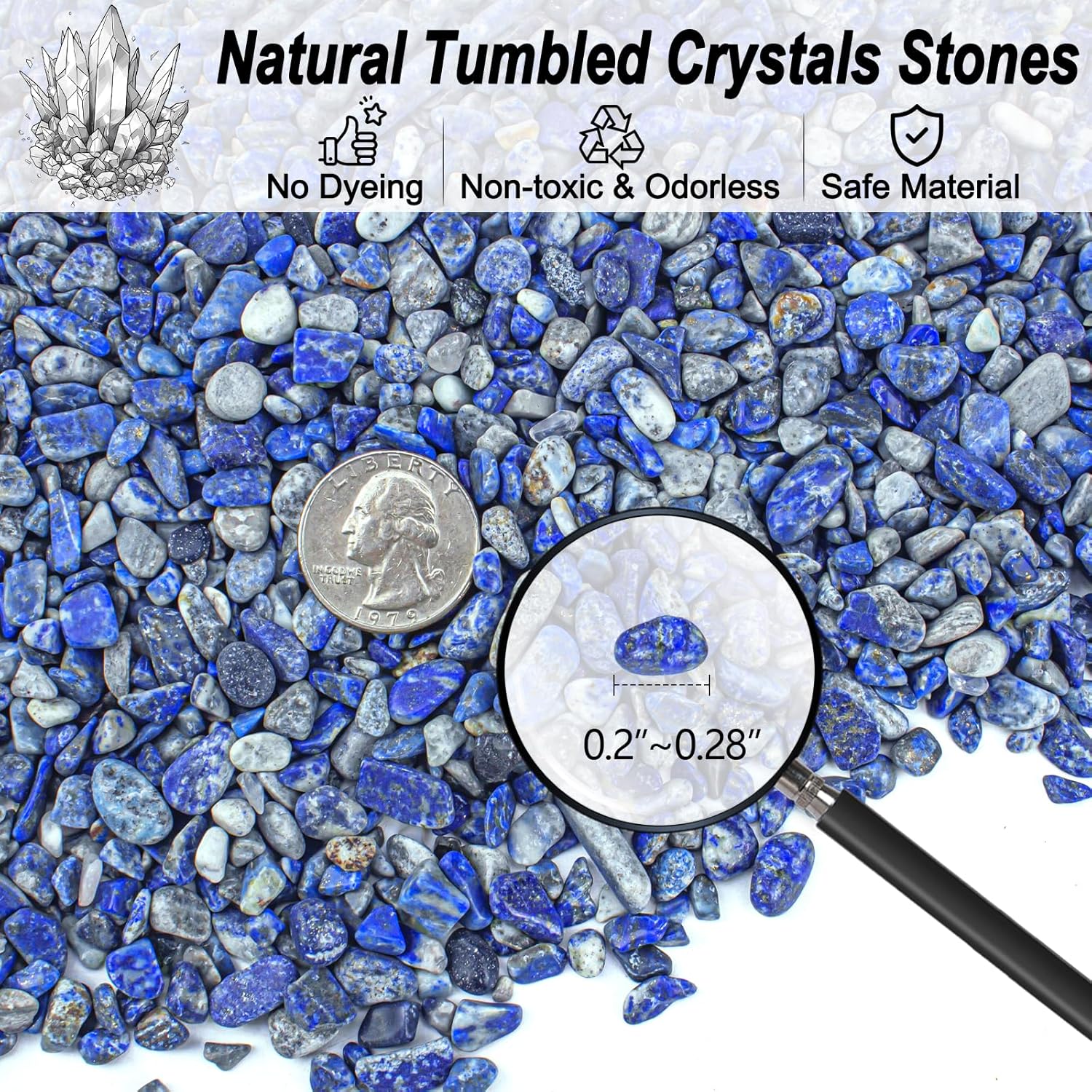 Crystals Chips Bulk Crushed Quartz Lapis Lazuli Stones 0.5 Lb/230g, Natural Irregular Shaped Healing Gravels Pebbles Decorative Stones for Fish Tank||Vase Filler|Succulent Plants Decor
