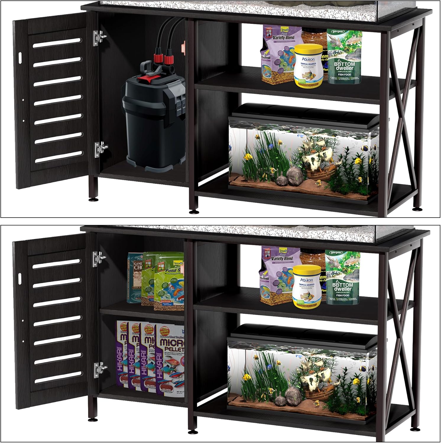 55-75 Gallon Fish Tank Stand,Aquarium Stand with Cabinet Accessories Storage,Heavy Duty Metal Frame,Aquarium Cabinet with Power Outlets 52" L*19.68" W Tabletop,1200LBS Capacity,Black PG05YGB