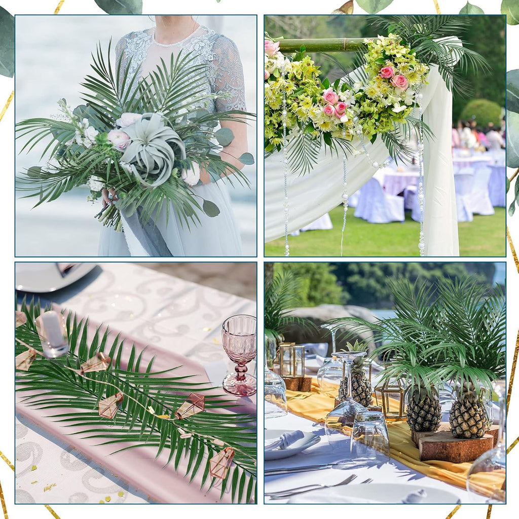 Jutom 100 Pcs 25 Inch Artificial Palm Leaves Decor Large Tropical Faux Plants Plastic Fronds Fake Palm Branches Tree Leaves for Sunday Tree Vase Jungle Beach Party Wedding Decoration