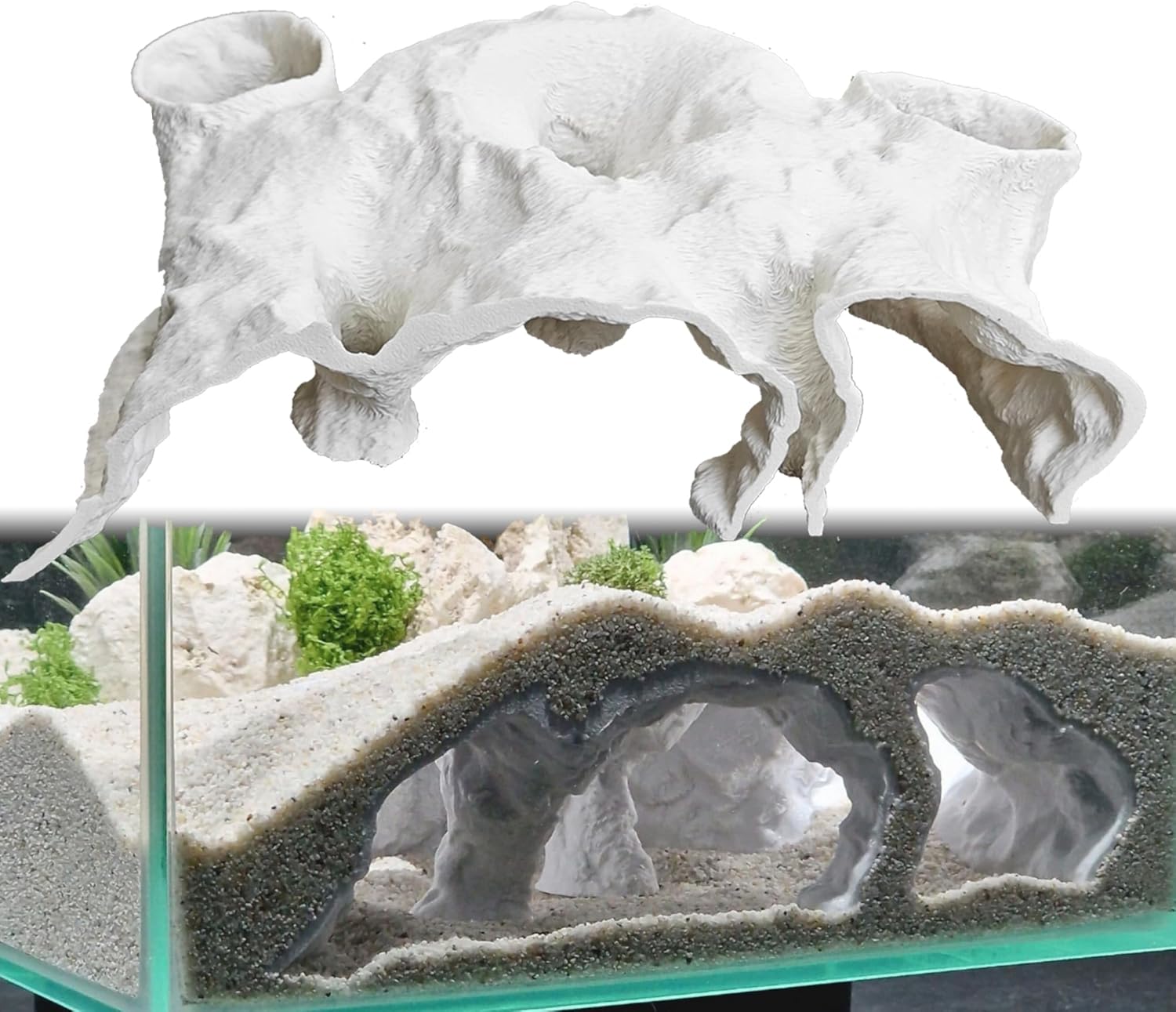 Aquarium Cave Decor，Under Gravel Tunnel Hideout with Viewing Ports, Substrate-Friendly Fish Tank Decoration for Pleco, Shrimp & Corydoras (Black, Medium)