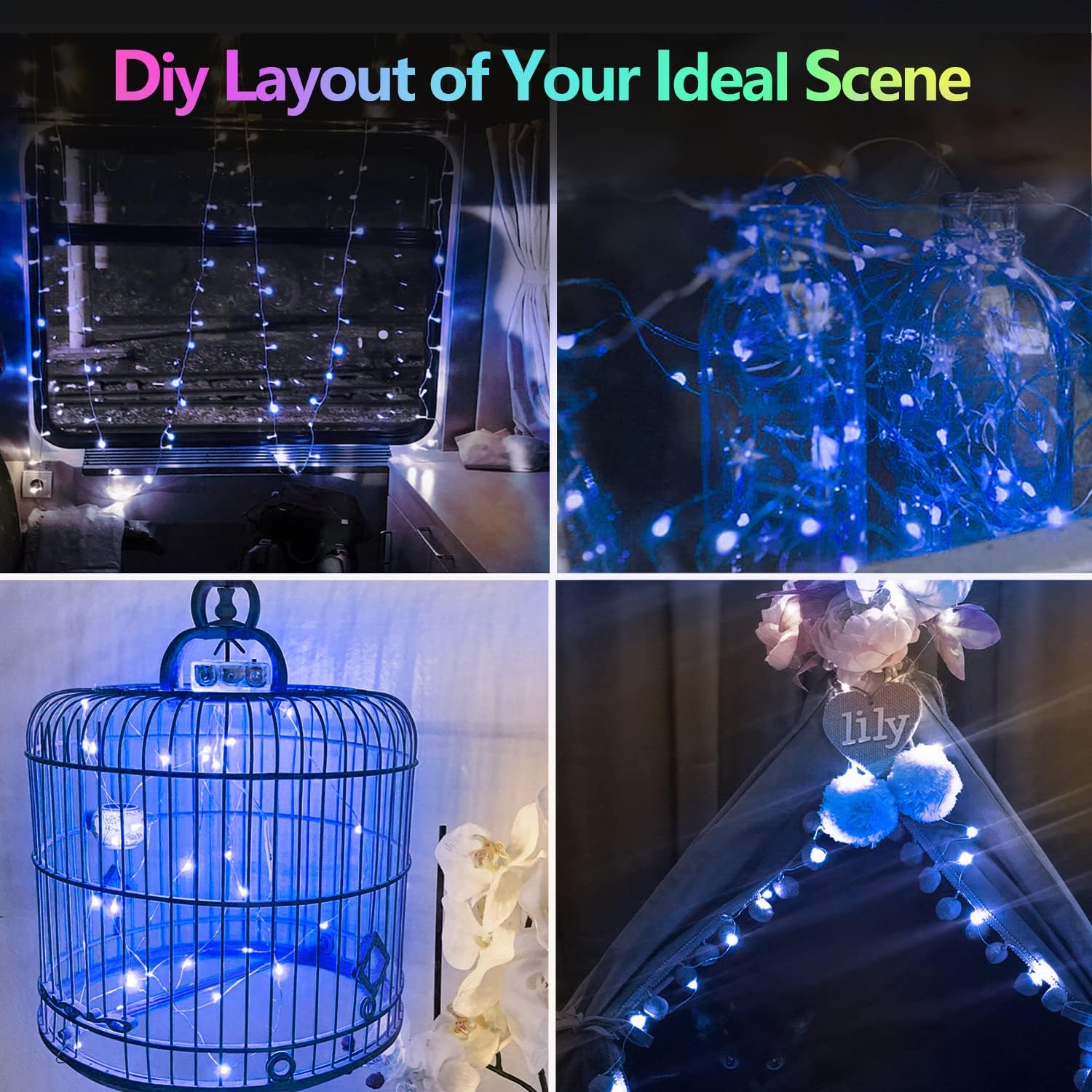 4 Pack 20FT 60LED Christmas Battery Operated Fairy Lights with Timer, Waterproof Battery String Lights Outdoor Indoor, Battery Twinkle Light for Bedroom Wedding Birthday Party Chirstmas (Blue)