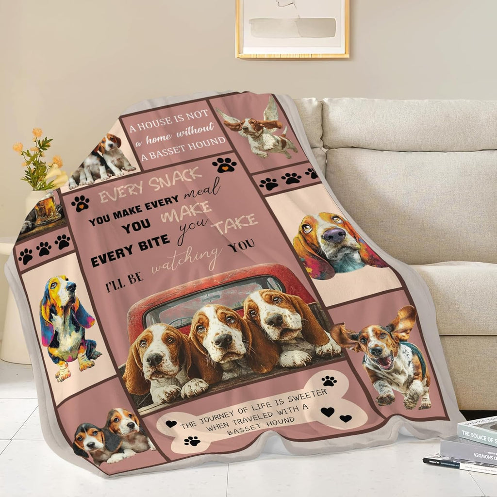 Basset Hound Throw Blanket Basset Hound Puppy Stuff Gifts for Dog Lover Kids Girls Boys Adults Women Men Soft Cozy Warm Plush Fluffy Fuzzy Fleece Blanket Decor 40''X50''