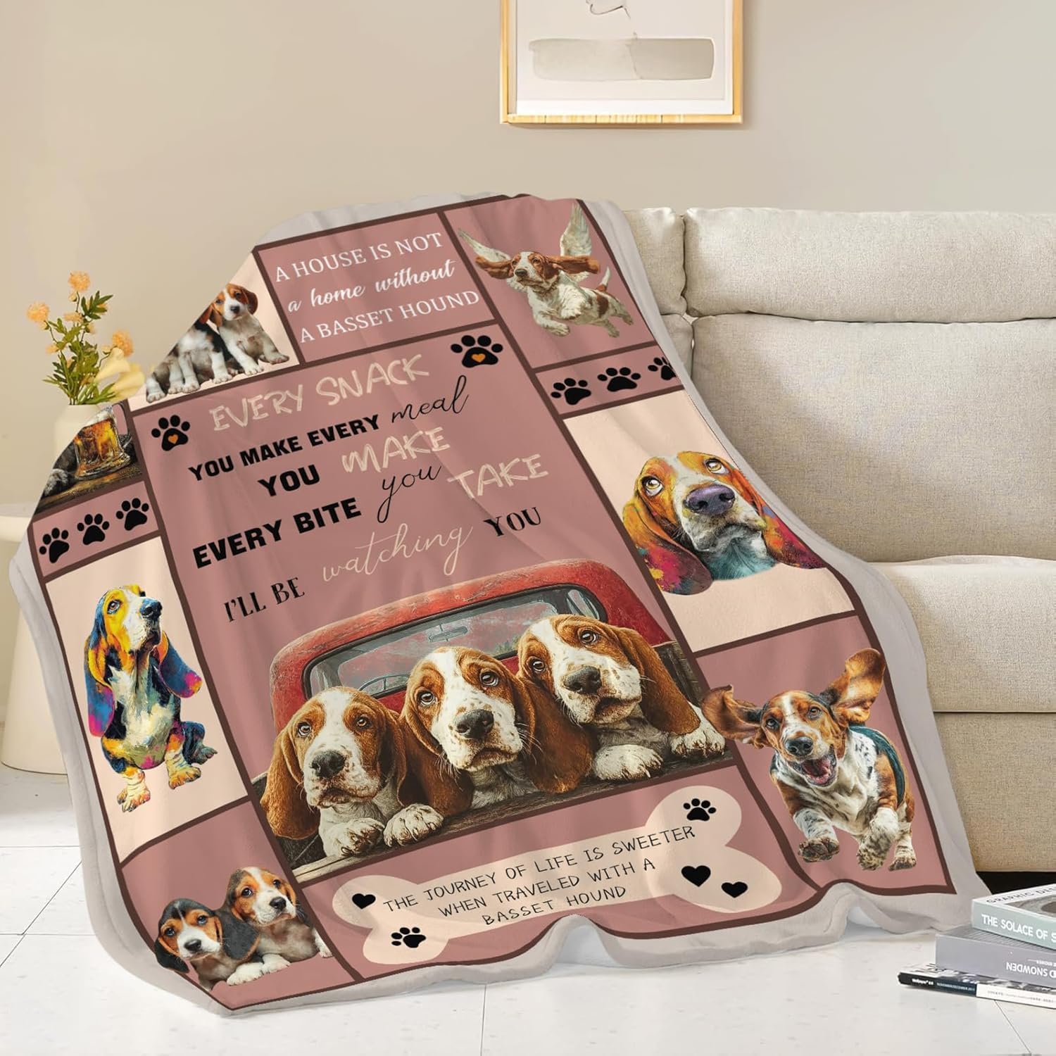 Basset Hound Throw Blanket Basset Hound Puppy Stuff Gifts for Dog Lover Kids Girls Boys Adults Women Men Soft Cozy Warm Plush Fluffy Fuzzy Fleece Blanket Decor 60''X80''