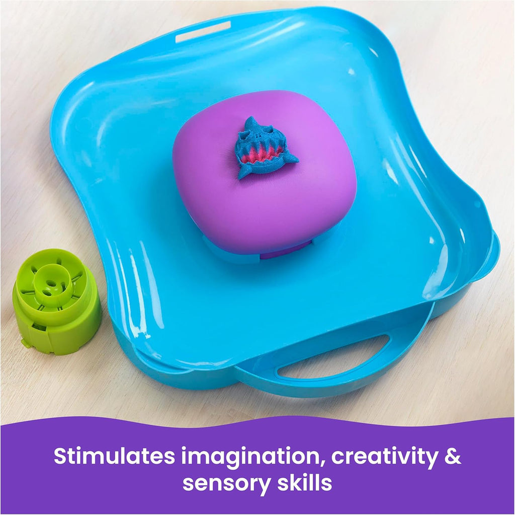 Kinetic Sand, SquishMotion with 1lb Pink, Yellow & Blue Play Sand, Stamper & 5 Tools, Storage Case, Sensory Toys, Holiday Gifts & Stocking Stuffers for Kids Ages 3 and up