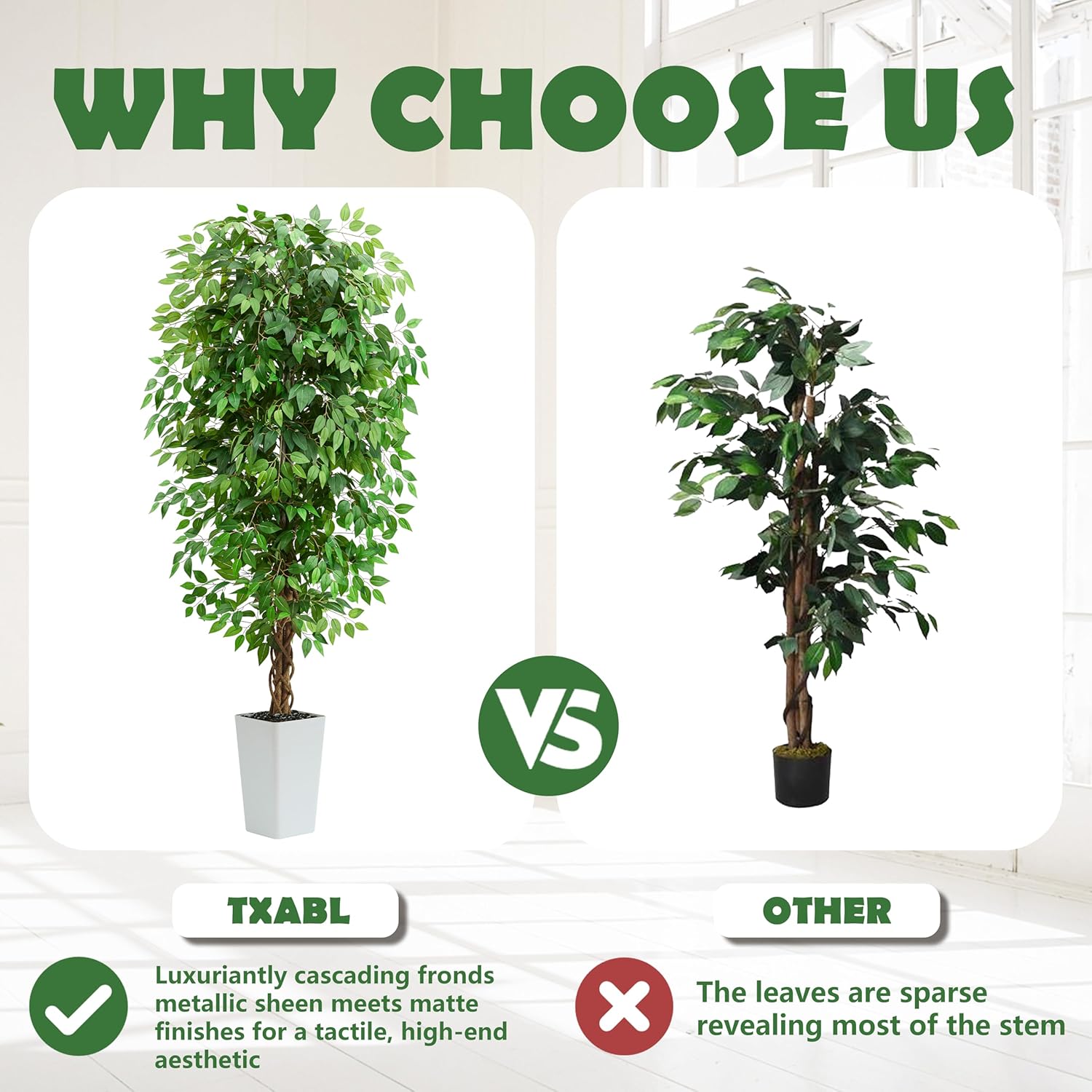 Artificial Ficus Tree 7FT Faux Floor Tree with Planter UV Resistant Potted Fake Silk Plant, Real Wood Trunk-Indoor Outdoor Lifelike Fake Ficus Tree for Home, Living Room Bedroom Topiary Tree