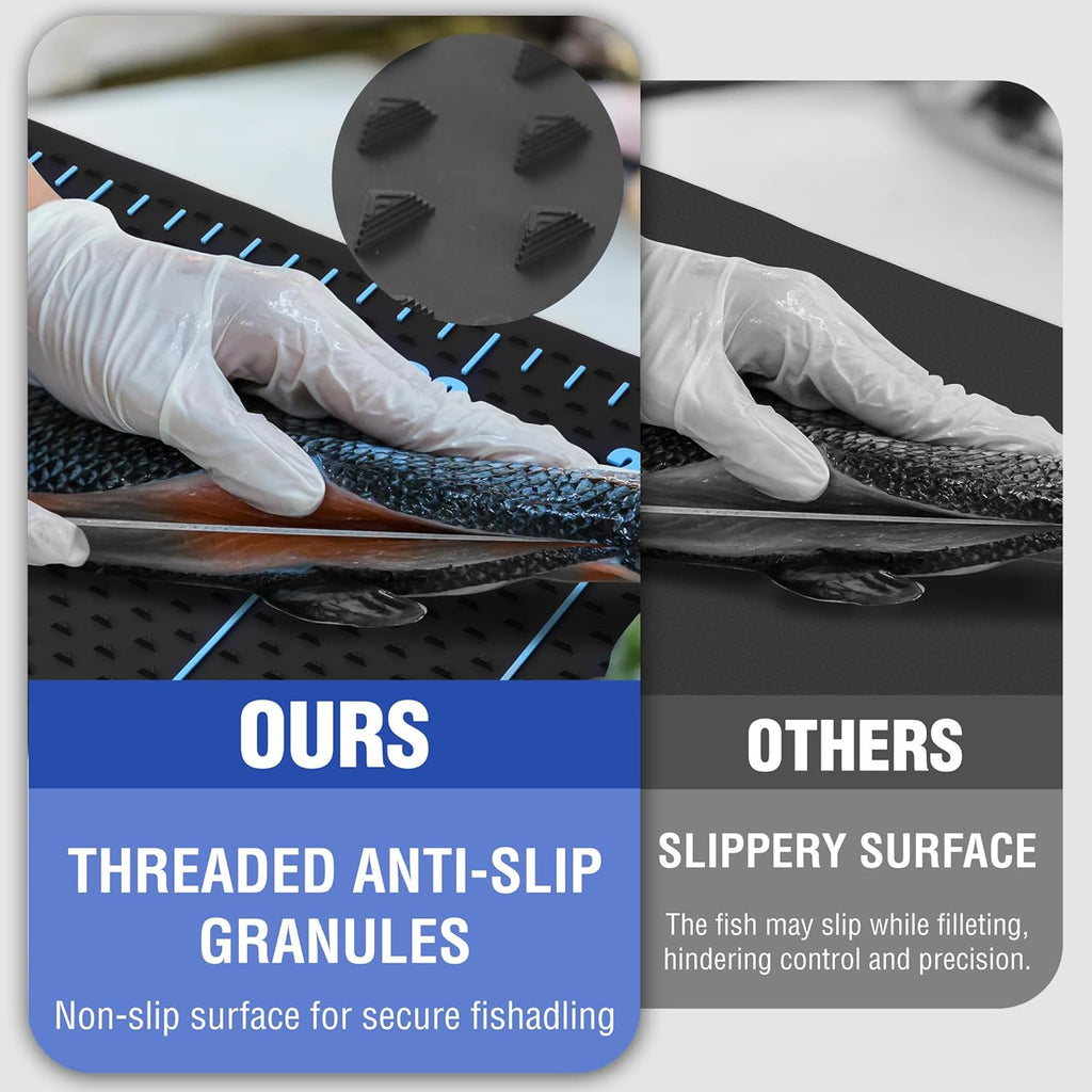 FLISSA 33" Non-Slip Fish Fillet Mat with Storage Bag, Portable & Durable Fish Cleaning Mat, Measuring Scale for Easy Filleting, Cleaning, and Cutting, Ideal Fishing Gift