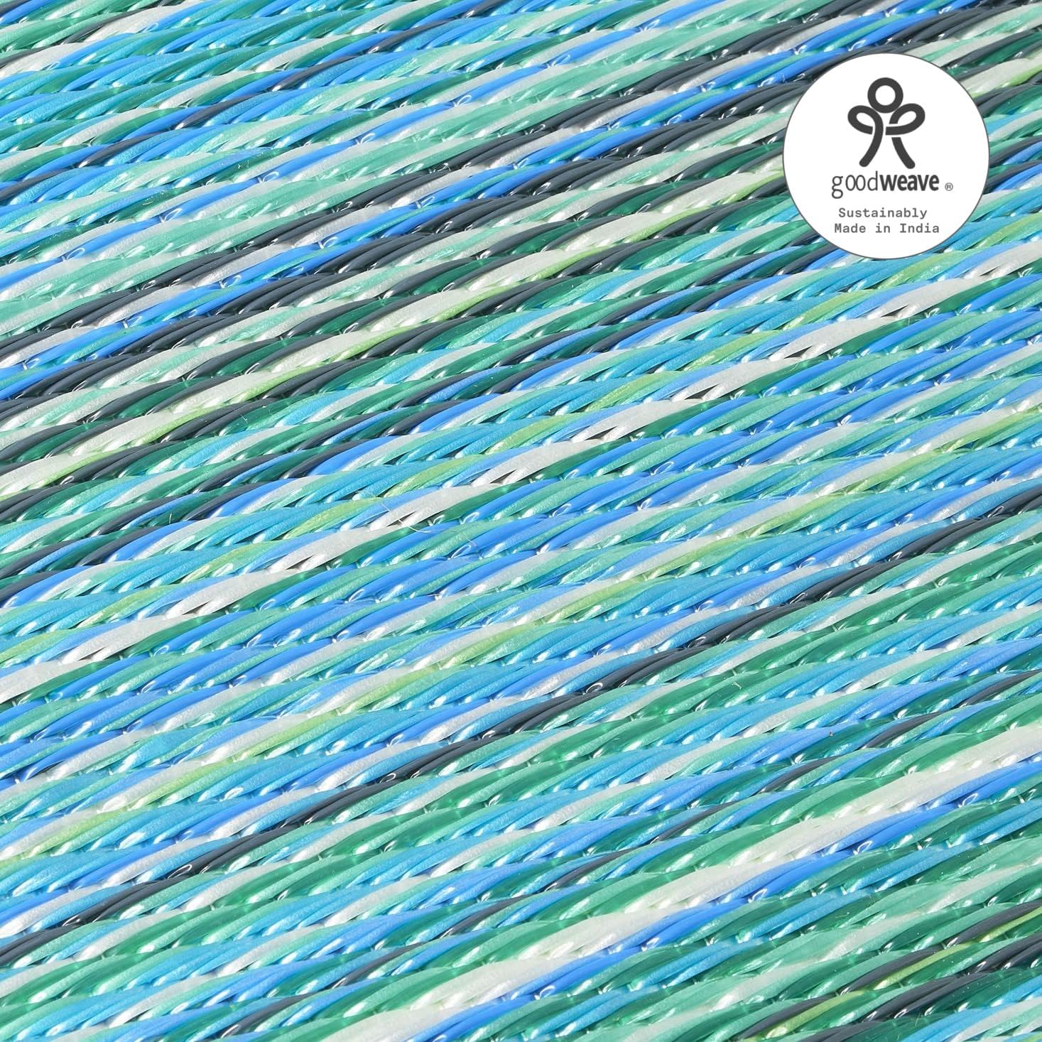 Fab Habitat Outdoor Rug - Waterproof, Fade Resistant, Crease-Free - Premium Recycled Plastic - Striped - Porch, Deck, Balcony, Hallway, Poolside - Cancun - Turquoise & Moss Green - 2.5 x 8 ft Runner