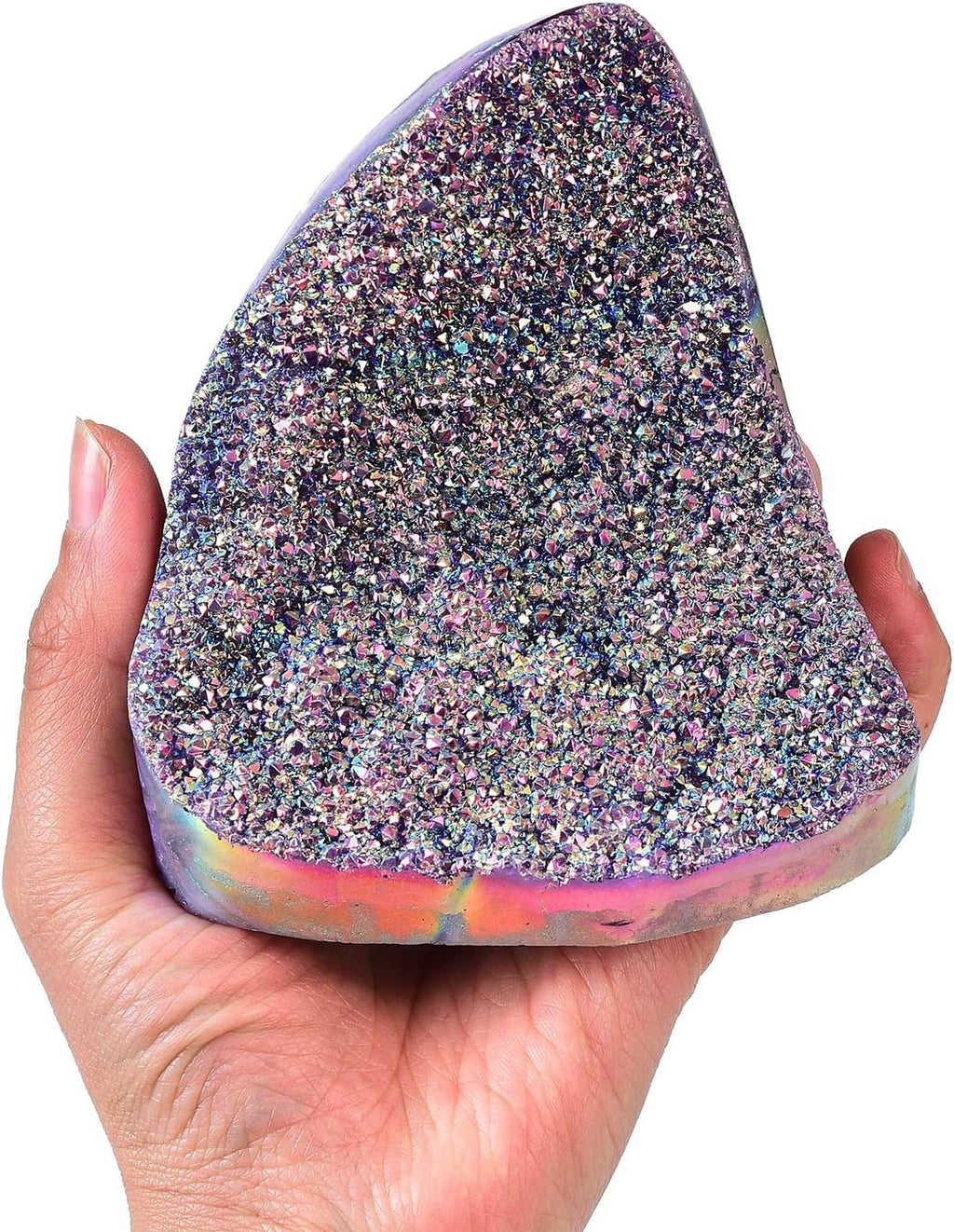 JIC Gem Rainbow Aura Titanium Coated Amethyst (1 lb to 2 lb) Crystal Cluster from Brazil Quartz Geode Gemstone Home Decor
