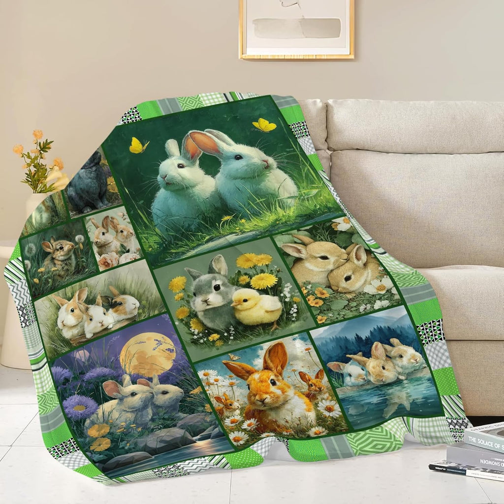 Bunny Throw Blanket Rabbit Bunny Stuff Gifts for Kids Girls Boys Adults Women Men Soft Cozy Warm Plush Fluffy Fuzzy Fleece Blanket 60''X80''