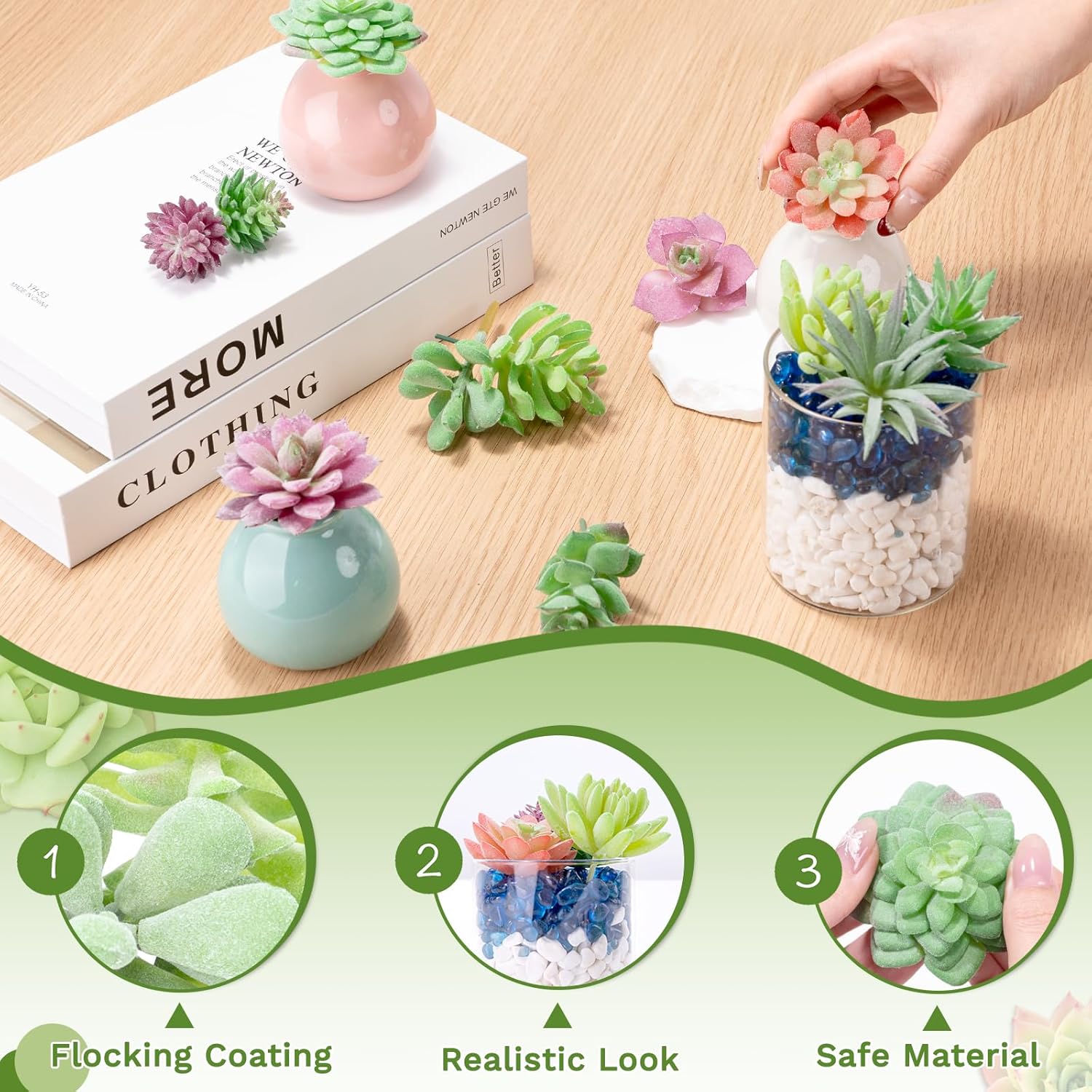 12 Pack Realistic Flocked Artificial Succulents, Faux Plastic Succulents Mini Fake Plants for Garden Craft, Cake, Party, Indoor/Outdoor Decor (Unpotted, PVC, Lifelike Details)