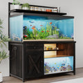 55-75 Gallon Fish Tank Stand with Power Outlet, Led Light, Heavy Duty Aquarium Stand with Cabinet for Fish Tank Accessories Storage, Shelf, for Turtle Tank, Reptile Terrarium, 1100 LBS (Oak)