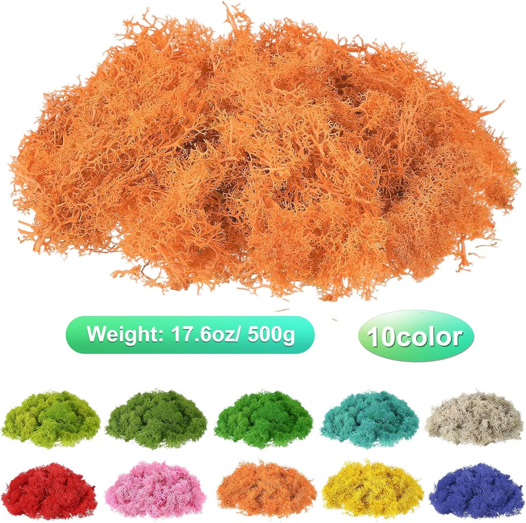 uxcell Preserved Reindeer Moss, 17.6oz Fake Moss for Crafts Artificial Dried Moss for Decoration Terrariums Potted Plants, Orange