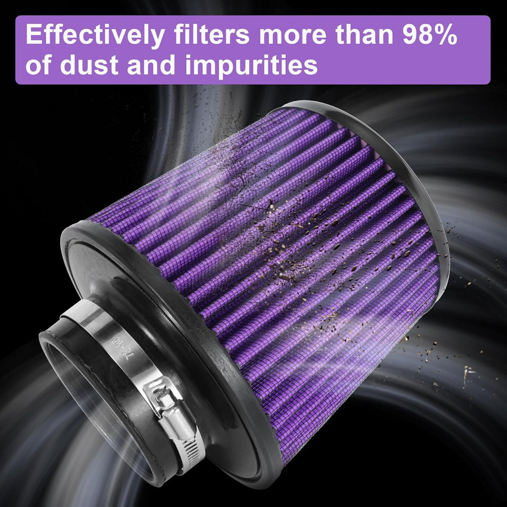 Cold Air Intake Filter High Performance Washable Filter Clamp-On Replacement Air Filter Flange Diameter 3inch/76mm Purple