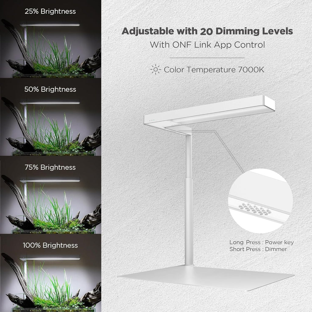 ONF Flat Nano+ 15W Full Spectrum Aquarium Light with Metal Board Base, APP Controlled, 20-Level Dimmable, IP54 Waterproof LED for 3.5-6 Gallon Rimless Fish Tanks, Terrariums & Potted Plants, White