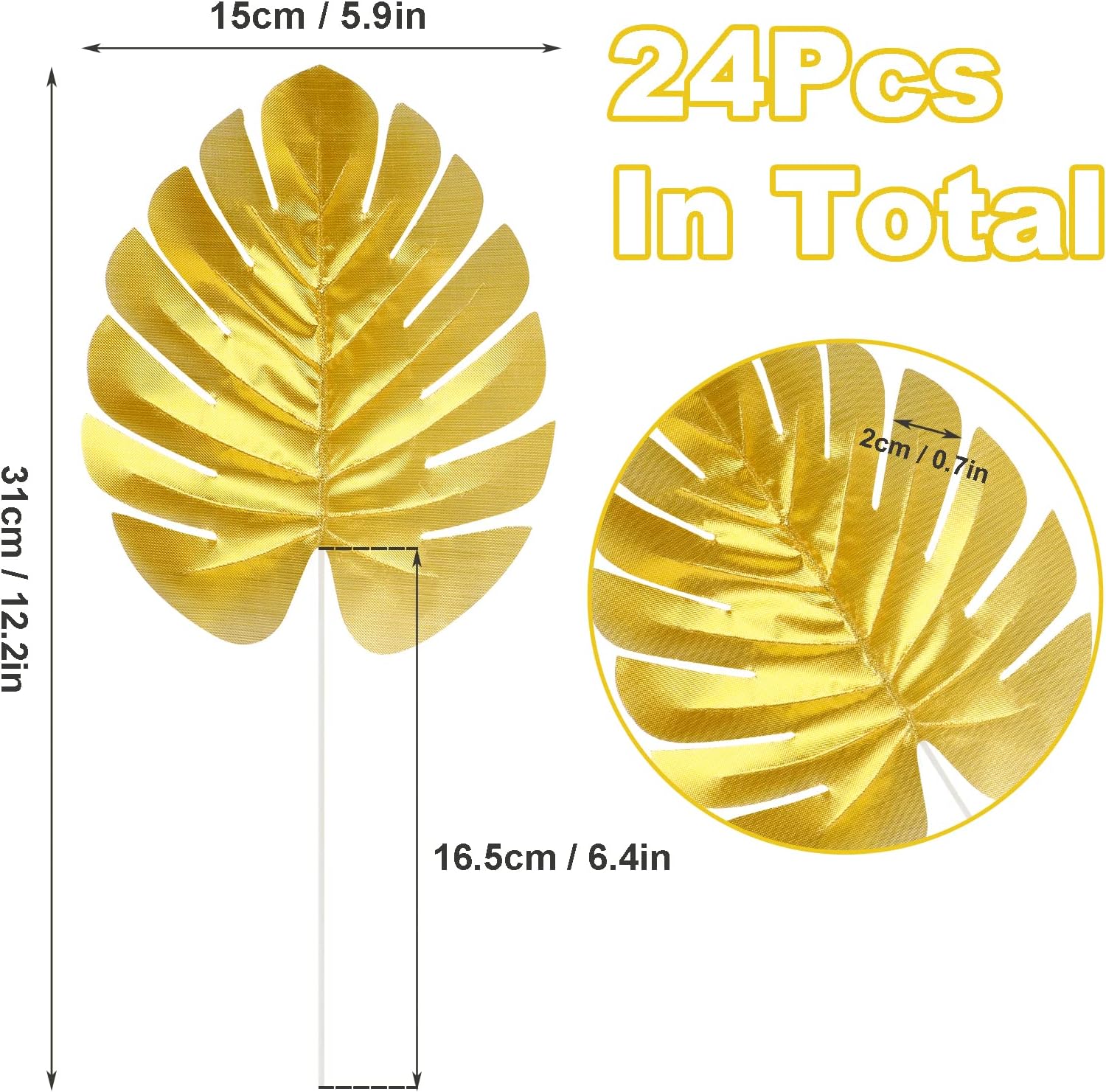 KIMOBER 24PCS Artificial Gold Palm Leaves, Golden Faux Tropical Monstera Leaves Realistic Artificial Plants Leaf for Home Hawaiian Luau Party Jungle Beach Decorations