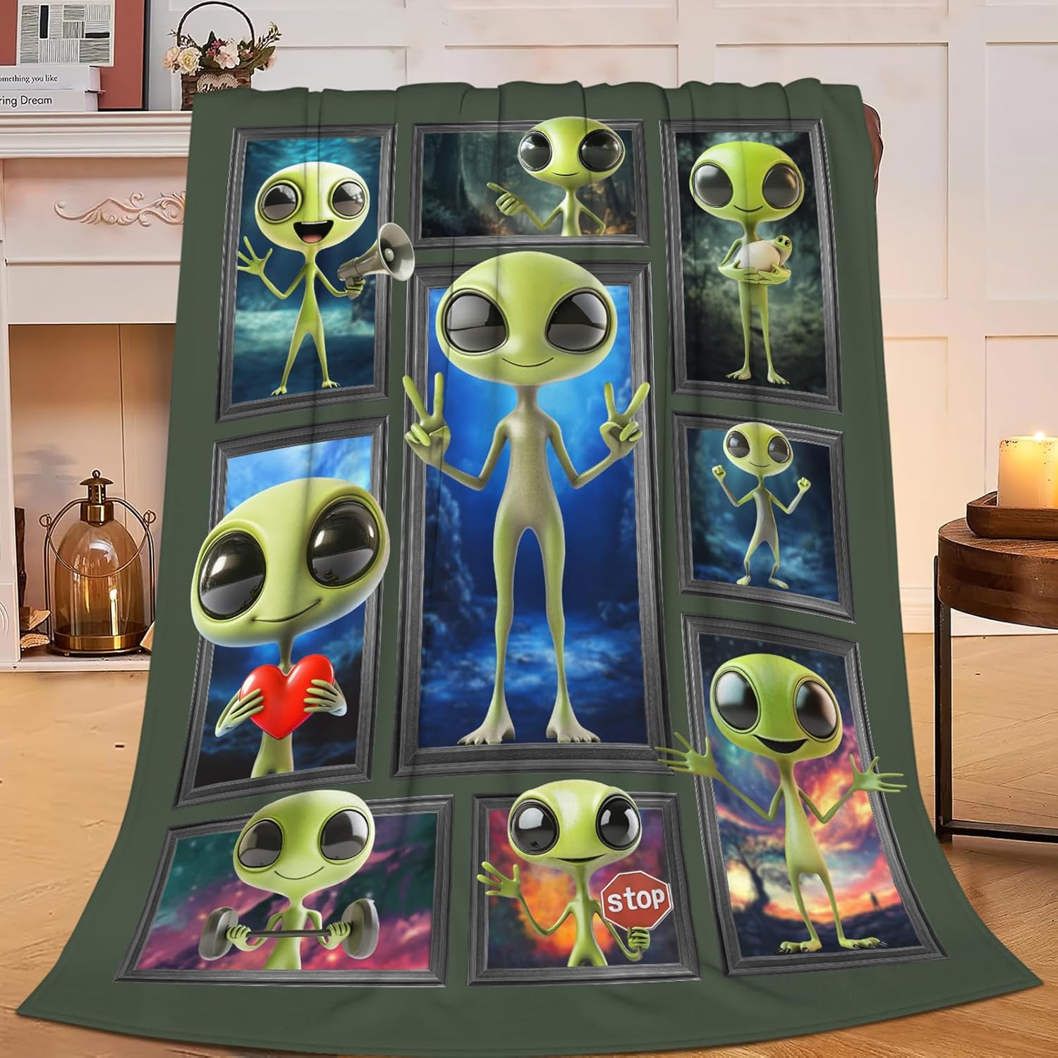 Alien Throw Blanket Space Print Throw Blankets Gifts for Couch Sofa Bed Stuff Decor Lightweight Soft Cozy Fleece Plush Warm Flannel Bedding for Lover Men Women Boys Girls 60"x80"