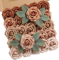 Artificial Flowers Real Looking Dusty Rose Colors Foam Fake Roses with Stems 25pcs for DIY Wedding Bridal Shower Centerpieces Tables Decorations Party