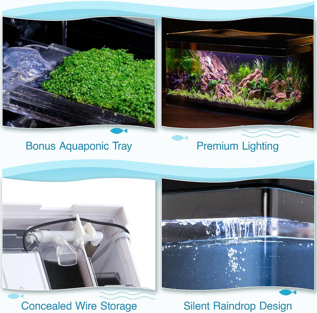 Harmony Aquarium Tank Deluxe by Clairnara – All-in-One 8 Gallon Freshwater Fish Tank with LED Light, Quiet Pump, Patented Filtration, and Special Wood Grain Toplid – iF Design Award Winner