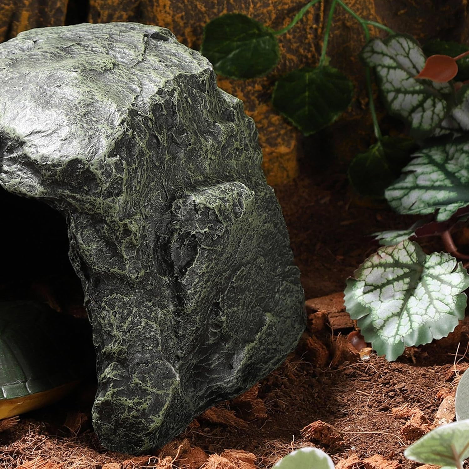 IBWell 7.1 Inch Reptile Hides Resin Tortoise Hideout for Hiding and Basking Aquarium Rock Caves for Snake Bearded Dragon Fish Lizard