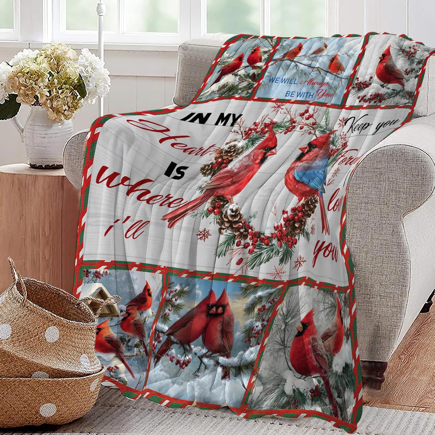 Cardinal Blanket Red Bird Throw Blankets for Girls Boys Kids Cardinal Lover Soft Cozy Fleece Plush for Couch Sofa Bed 50"x40"