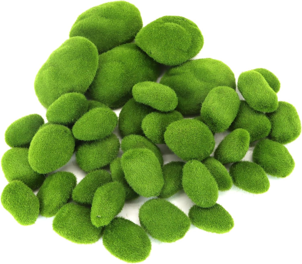 40PCS Artificial Moss Rocks, 4 Size Fake Moss Rocks, Green Moss Decor for Floral Arrangements, Fairy Gardens and Crafting