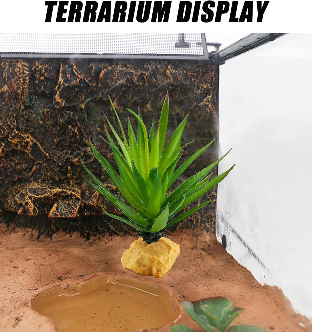 Woyrise Reptile Plants Succulent, Artificial Desert Plant for Terrarium Decor, Bearded Dragon Tank Accessories fit Gecko Lizard Chameleon Ball Python Snake - Agave Sisalana