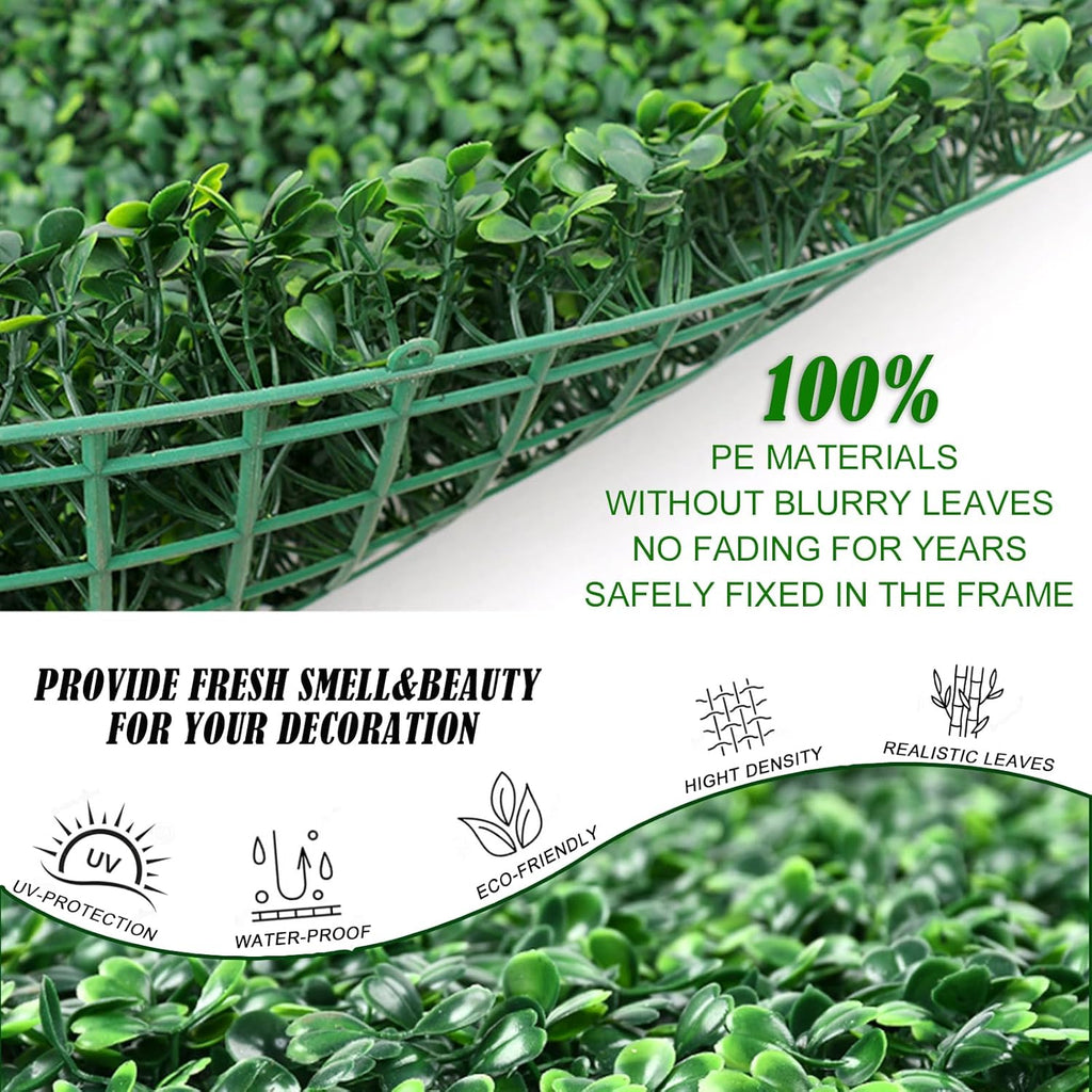 12Pcs Artificial Boxwood Decoration Backdrop Greenery Covering Hedge Wall Panels UV-Anti Grass Wall Decor Privacy Hedge Screen Fence Decor,10"X10" (10"X10" 12P)