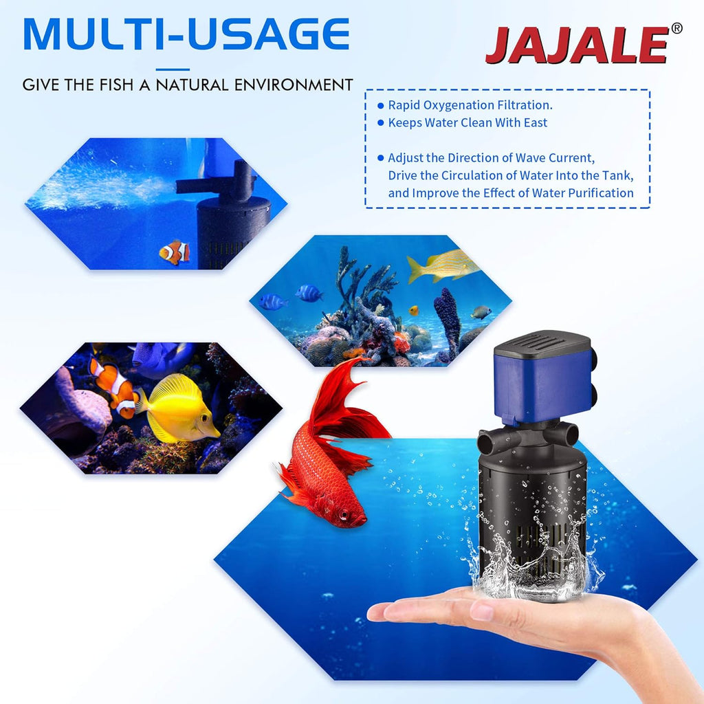 210 GPH Internal Filter Submersible Pump - 3 in 1 Aquarium Fish Tank Pump with Oxygenation, Filtration & Water Cycling, 3.3 ft max lift, 15W - 4 Pack