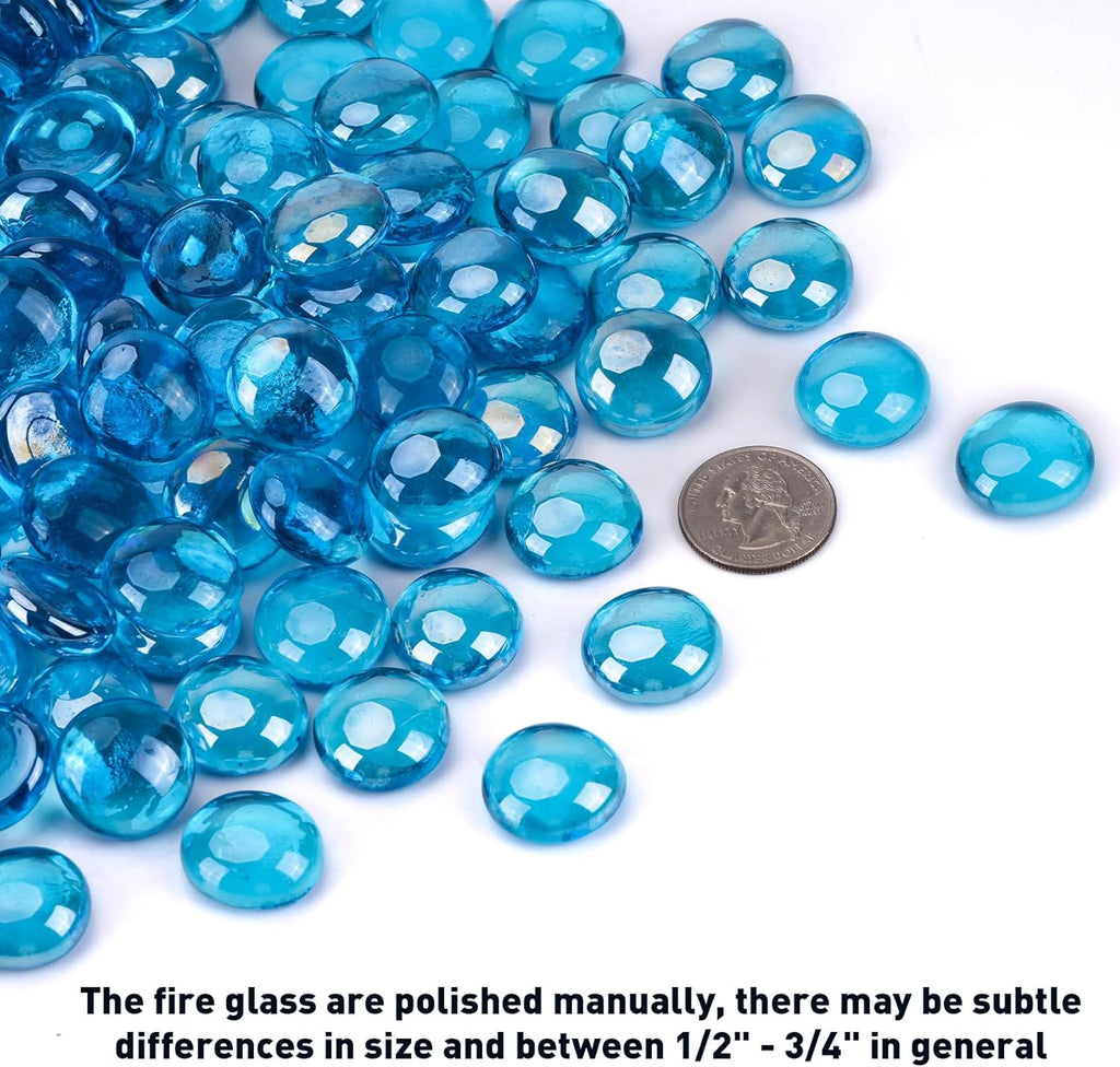 Skyflame 10-Pound Fire Glass Beads for Fire Pit Fireplace, 1/2-Inch Size Caribbean Blue Luster Decorative Blended Fireglass Drops for Landscaping