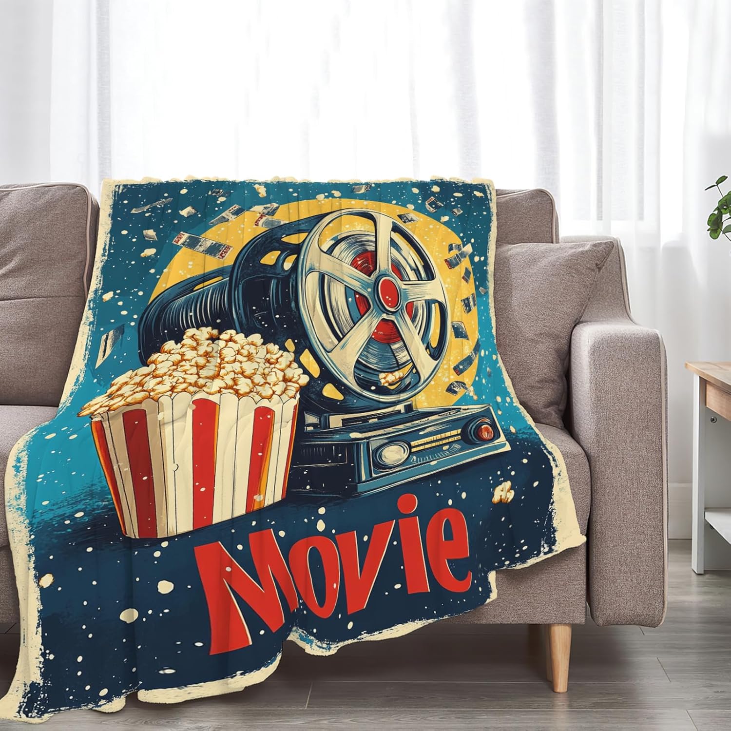 Movie Blanket Film Theater Cinema Popcorn Throw Blankets Gifts for Girls Boys Kids Movie Lover Soft Cozy Fleece Plush for Couch Sofa Bed 50"x40"