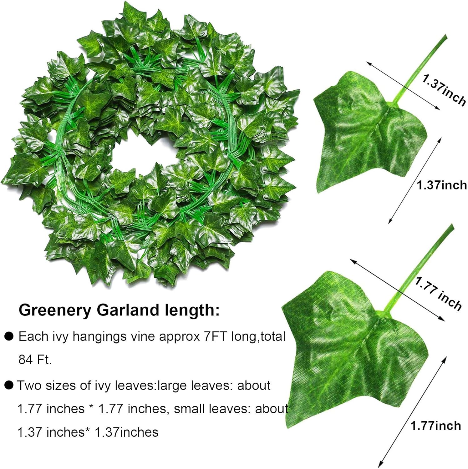 COOLUCK 84Ft 12 Pack Artificial Ivy Leaf Plants Vine with 80 LED String Light,Green Vines Garland, Hanging for Home Kitchen Office Wedding Wall Décor