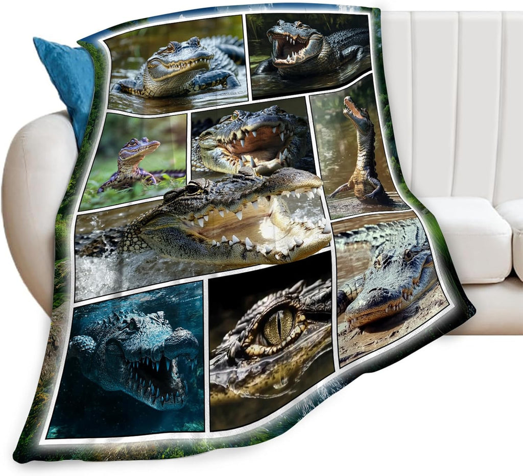 Crocodile Blanket Alligator Animal Throw Blankets Gifts for Girls Boys Kids Crocodile Lover Soft Cozy Fleece Plush for Couch Sofa Bed 50"x40"
