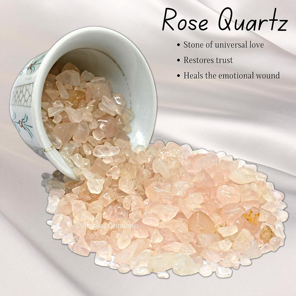 Amazing Gemstone Rose Quartz Crystal Chips Aquarium Gravel Rocks - Rose Quartz Chips Bulk Fish Tank Gravel, Small Tumbled Stone Chips and Tiny Crystals for Decoration (Natural AAA Grade Gemstones)