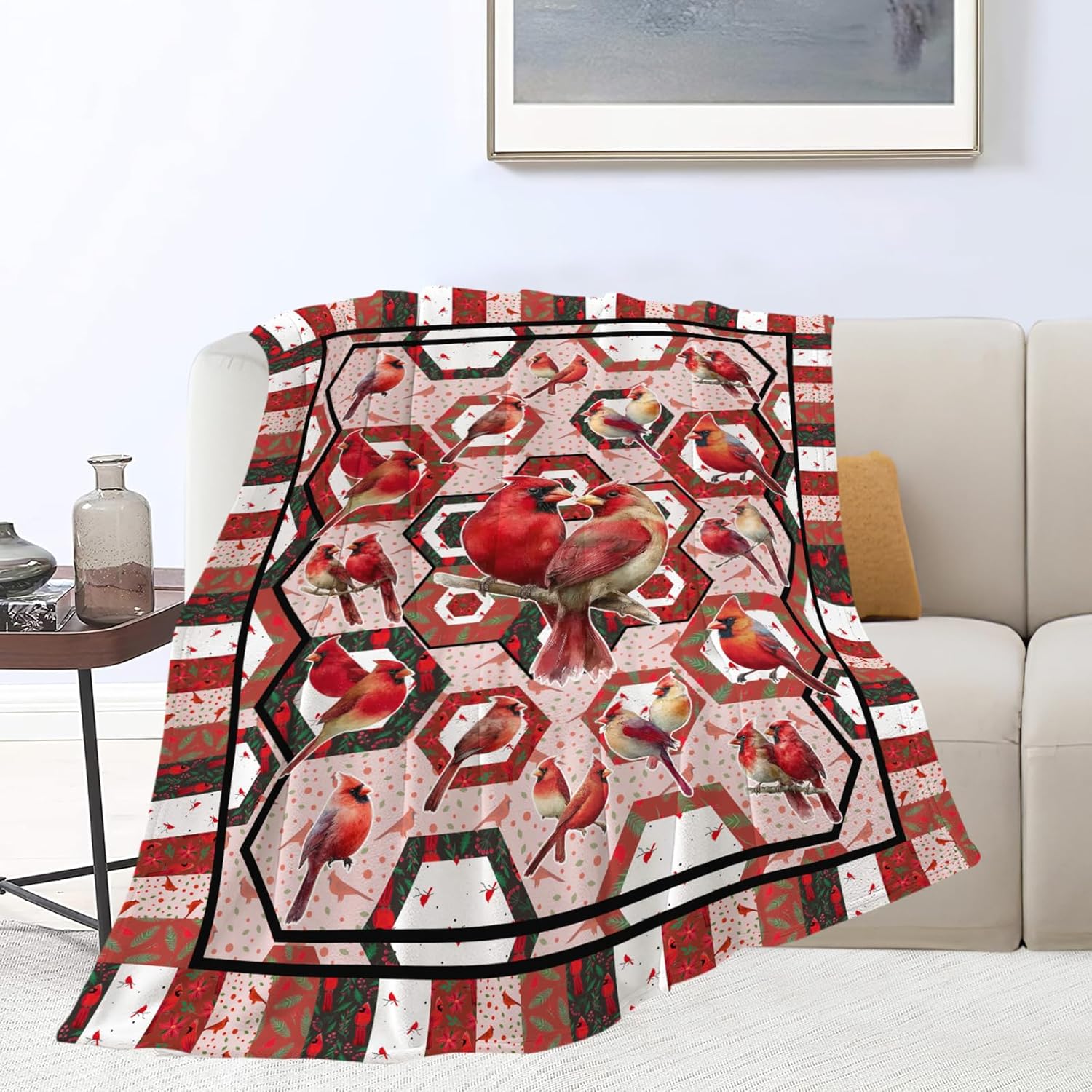 Cardinal Throw Blanket Red Bird Cardinal Stuff Gifts for Kids Girls Boys Adults Women Men Soft Cozy Warm Plush Fluffy Fuzzy Fleece Blanket Christmas Decor 50''X60''