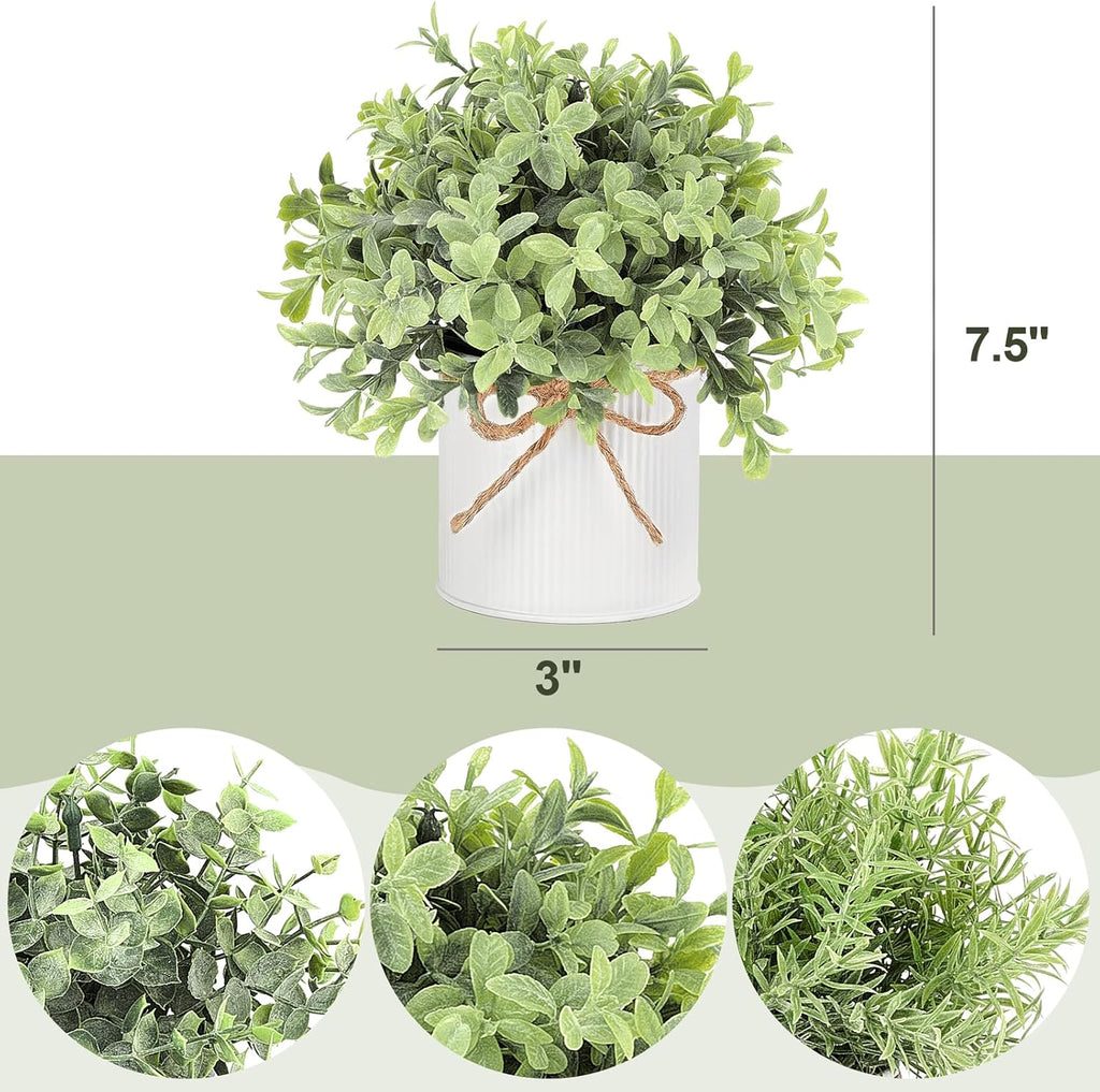 Mkono Fake Plants in Farmhouse Galvanized Metal Pots Table Centerpiece Rustic Home Decor, 3 Pack Potted Artificial Plants Faux Eucalyptus for Shelf Indoor Dining Room Office
