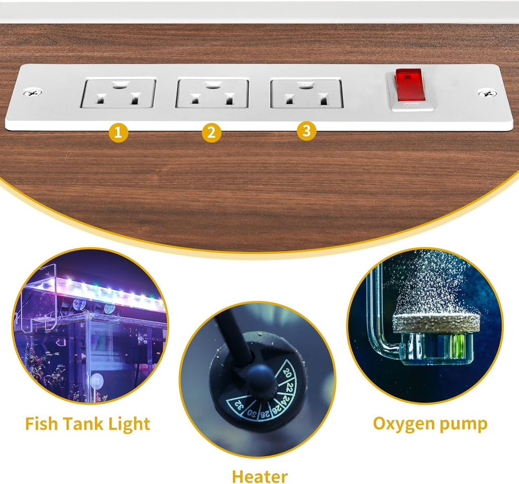 DWVO 55-75 Gallon Aquarium Stand with Power Outlet, Display Stand for Turtle Tank, Reptile Terrarium, Metal Fish Tank Stand Suitable for Living Room, Entryway, 860LBS Capacity, White & Walnut