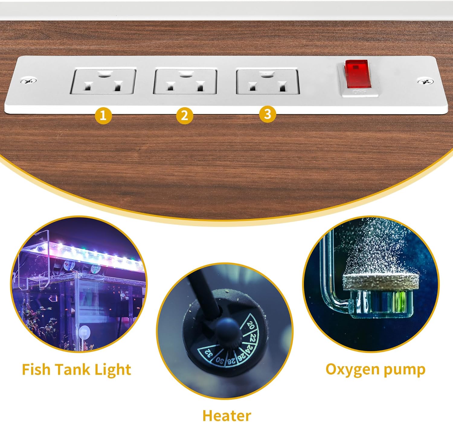 DWVO 55-75 Gallon Aquarium Stand with Power Outlet, Display Stand for Turtle Tank, Reptile Terrarium, Metal Fish Tank Stand Suitable for Living Room, Entryway, 860LBS Capacity, White & Walnut